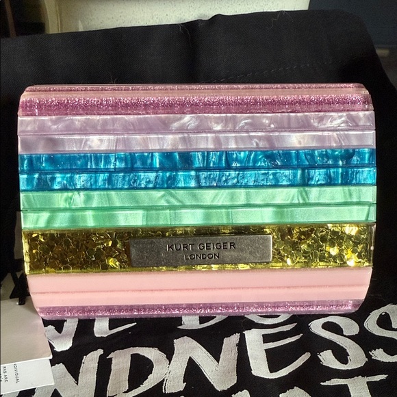 Kurt Geiger Vibrant Striped Clutch with Jewel Accent